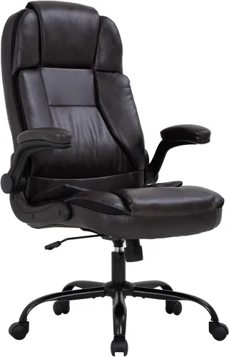 Miniatura 8 de Silla de oficina ergonómica de piel sintética, silla de computadora con soporte lumbar, reposabrazos abatible, silla ejecutiva giratoria con ruedas