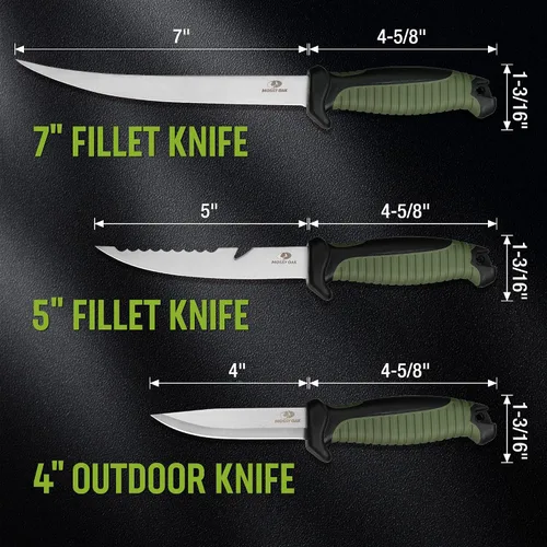 Miniatura 2 de Mossy Oak Juego de cuchillos de filete de pesca de 3 piezas con funda protectora, cuchillos de filete de acero inoxidable con mango antideslizante