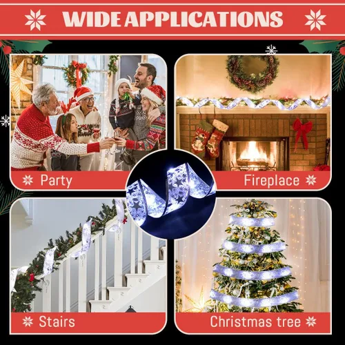Miniatura 8 de Cinta plateada para árbol de Navidad, cinta de Navidad con cable, decoración de 32 pies (2 x 16 pies), cinta de Navidad transparente con alambre