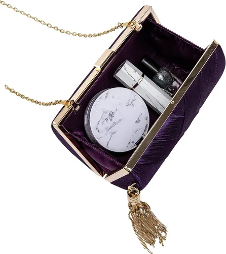 Miniatura 7 de Elegante bolso de mano con colgante de borla para mujer, bolso de mano de seda para novia, boda, baile de graduación, fiesta nocturna