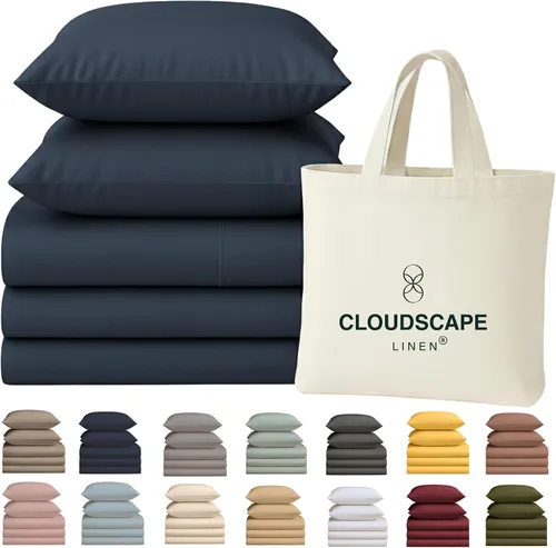 Miniatura 10 de Cloud Scape Linen - Juego de sábanas de 100% algodón egipcio, tamaño individual, juego de ropa de cama de lujo de 3 piezas, 400 hilos, calidad