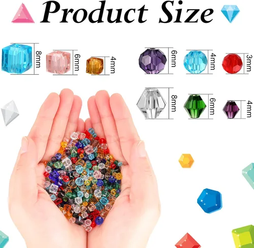 Miniatura 3 de Inbagi 1000 cuentas de vidrio surtidas a granel para hacer joyas, cubo de bicono facetado, espaciador Rondelle para manualidades, pulseras
