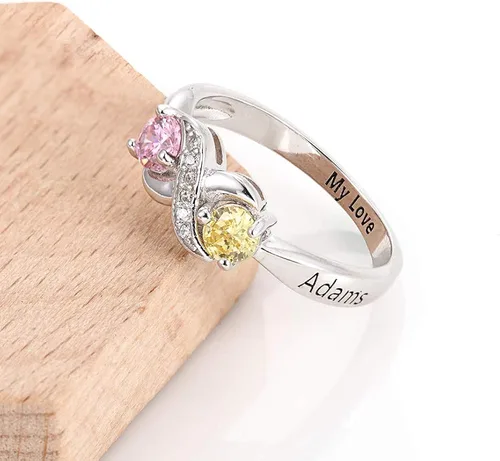Miniatura 4 de Tian Zhi Jiao Anillos de compromiso personalizados con infinito para su personalización, 2 anillos de imitación para madres grabados con 2 nombres