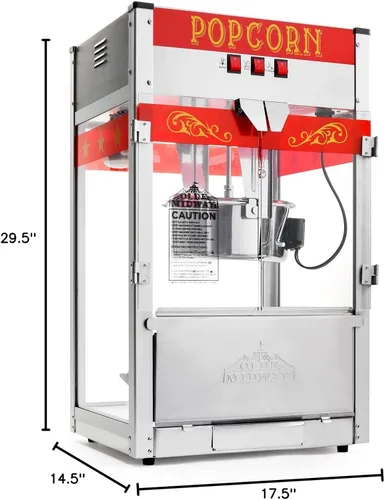 Miniatura 8 de Olde Midway - máquina de hacer palomitas estilo comercial, con hervidor de agua grande de 12 oz Rojo