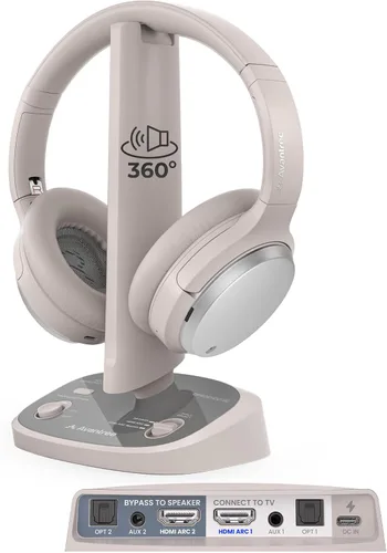 Avantree - Auriculares inalámbricos HDMI ARC para TV con envolvente 3D | Clear Dialogue, Soundbar Passthrough, 60H Playtime, Replaceable Battery,