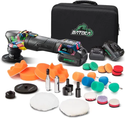 Miniatura 10 de Pulidora inalámbrica BATOCA S4 para el cuidado del automóvil con 2 piezas de baterías de 12 V y 2.5 Ah, tanto amortiguador rotatorio como pulidora