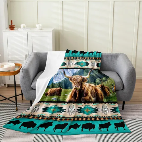Miniatura 20 de Manta azteca con diseño tribal africano, con diseño de animales de granja, manta mullida con diseño de animales de granja y atrapasueños de tribu