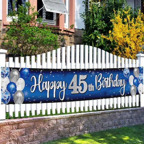 Miniatura 8 de Decoración de feliz cumpleaños número 100, globo azul y plateado número 100, cartel grande de telón de fondo de cumpleaños, suministros para fiesta