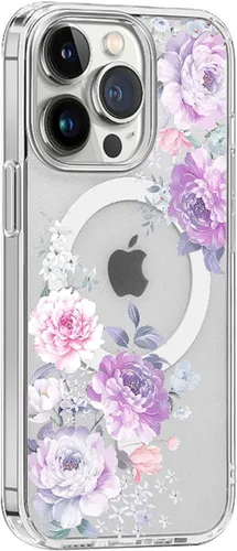 Miniatura 3 de para iPhone 13 Mini Magsafe Funda, Protector Delgado Floral a Prueba de Golpes PC+TPU Bumper Floral Linda Mujer Cubierta Magnética flor (flower 6)