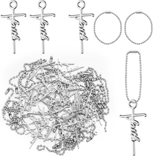 Miniatura 8 de MTLEE 50/100/150 piezas de 0.512 x 1.063 in mini dijes de cruz con cadena de plata pequeños colgantes de cuentas para hacer joyas, artesanías