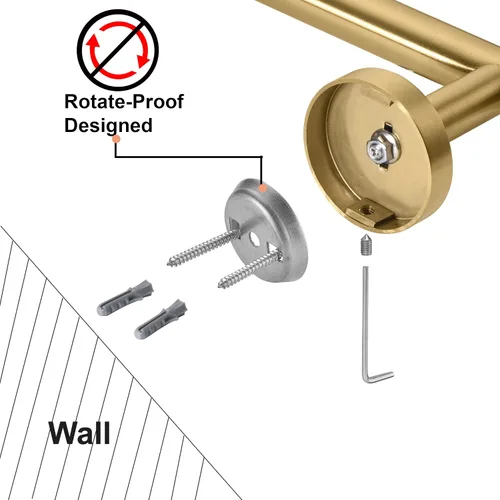 Miniatura 6 de Nolimas Toallero de mano de baño dorado cepillado, barras individuales, barra de toalla clásica de acero inoxidable montado en la pared, barra