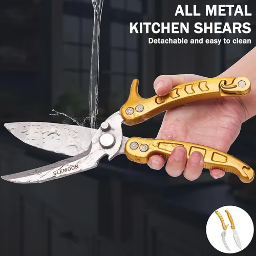 Miniatura 2 de Tijeras de cocina resistentes para aves de corral para cortar carne, aptas para lavavajillas e inoxidables, tijeras de cocina para pollo, pavo, Oro