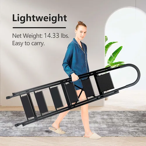 Miniatura 5 de escalera ligera de aluminio, de 6 peldaños, plegable, con peldaños anchos y antideslizante para uso en el hogar y la cocina, ahorra espacio (negro)