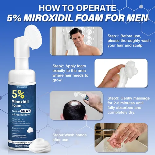 Miniatura 6 de Minoxidil 5% de espuma para el crecimiento del cabello para hombres, adecuada para adelgazamiento del cabello, línea capilar y pérdida de cabello a