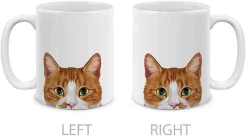 Miniatura 2 de MUGBREW Taza de té de cerámica bicolor blanco y naranja con gato atigrado Gatito, 11 oz