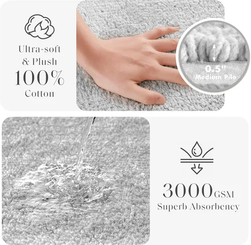 Miniatura 3 de Madison Park Splendor - Alfombra de baño reversible 100% algodón con mechones - 3000 GSM calidad hotelera lujosa felpa de pelo medio alfombrilla