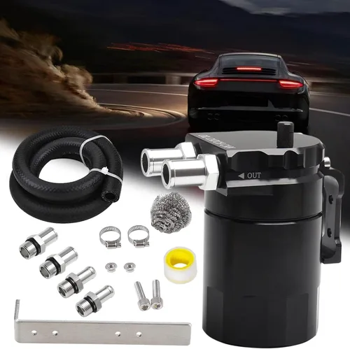 Kit Mejorado de Depósito de Aceite con Deflectores, Separador de Aceite, Depósito de Aluminio con Línea de Combustible NBR Reforzada de 3/8", Negro,