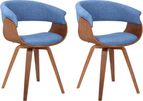 Miniatura 3 de Armen Living Silla de verano moderna de mediados de siglo en tela azul con acabado de madera de nogal - Juego de 2