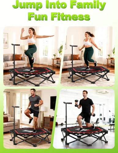 Miniatura 6 de 42" Foldable Mini Trampoline- 450lb Capacity Fitness Rebounder w/3-Level Adjustable T-Bar, Adults Workout Trampoline, Non-Slip Pad Foldable Design