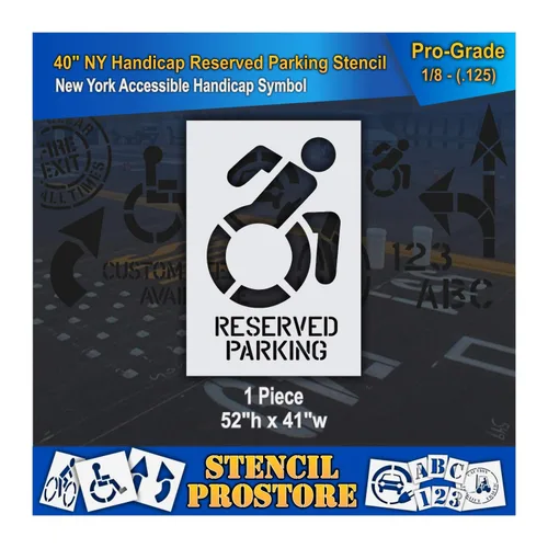Plantillas de pavimento – 40 pulgadas – Plantilla de símbolo de icono accesible con estacionamiento reservado – 52 pulgadas x 31 pulgadas x 1/8