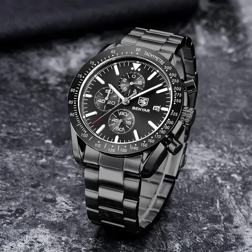 Miniatura 5 de BY BENYAR Relojes para hombre, cronógrafo, analógico, movimiento de cuarzo, elegante, deportivo, reloj de pulsera de diseñador 30M, impermeable