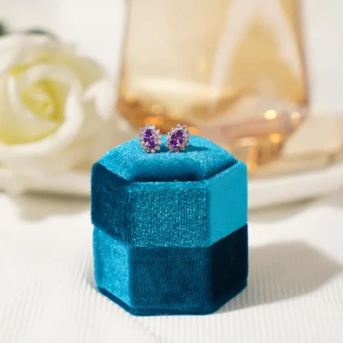 Miniatura 4 de Plata de ley 925 con zafiro creado de 1.5 quilates rubí, amatista, esmeralda, aguamarina, peridoto de turmalina, piedra natal, aretes