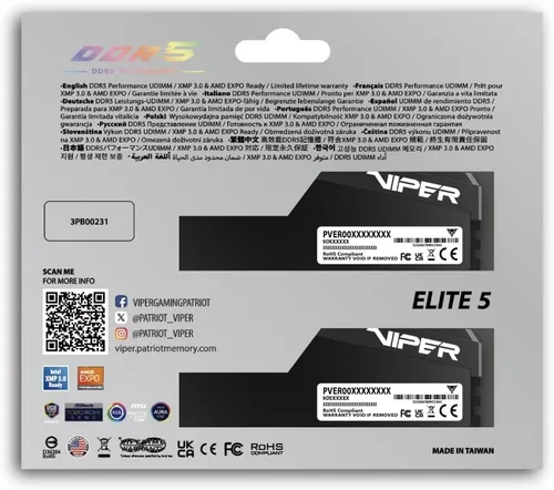 Miniatura 7 de Patriot Viper Elite 5 Ultra Gaming RGB DDR5 RAM 32GB (2X16GB) 6400MT/s CL32 1.4v UDIMM Kit de memoria para juegos de escritorio compatible con Intel