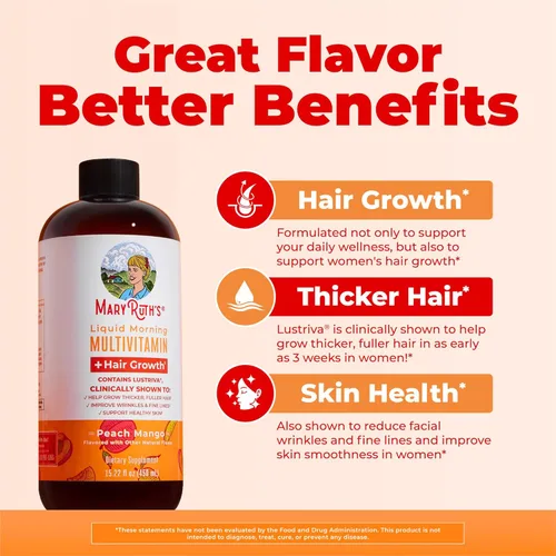 Miniatura 4 de MaryRuth Organics Multivitamínico líquido+crecimiento del cabello Biotina 10000mcg Suplemento para el crecimiento del cabello Lustriva