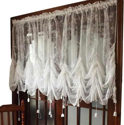 Miniatura 3 de FADFAY cortinas transparentes bordadas con puntilla blanca y borlas elegantes, 1 panel de cortinas de tul floral para ventanas.