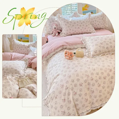 Miniatura 3 de Elegante juego de funda de edredón floral de 3 piezas, 100% algodón estético, funda de edredón y 2 fundas de almohada, juego de ropa de cama suave