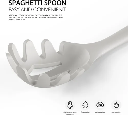 Miniatura 5 de Juego de utensilios de cocina de silicona grandes – Utensilios de cocina de silicona resistentes al calor para cocinar con asas de madera, juego