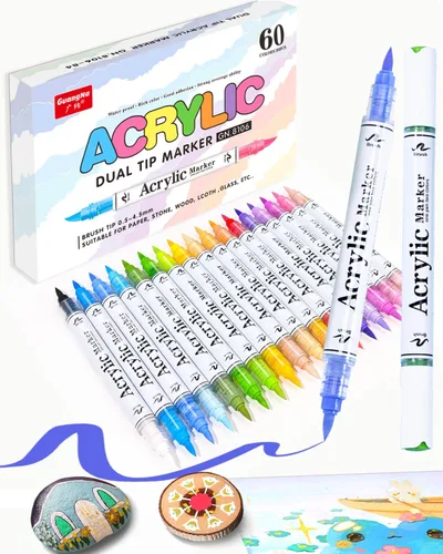 Marcadores de pintura acrílica de doble punta de 60 colores, 30 unidades, 2 colores en 1 con puntas de pincel suaves y doble capacidad de tinta,