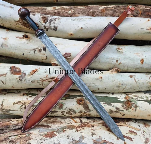 Miniatura 7 de Roman Spatha - Espada de batalla de acero de Damasco, hoja de espiga completa de 36 pulgadas con ranura de sangre, colección Third Century Viking