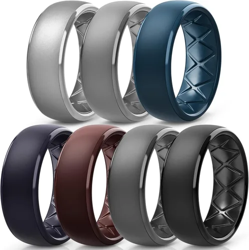 Miniatura 75 de Egnaro Anillos de boda de silicona para hombre: 1/4/6/7 Multipack de anillos de boda de goma con arco interior Diseño ergonómico transpirable