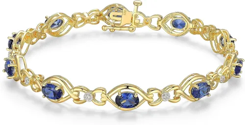 MORGAN & PAIGE . Pulseras de plata de ley 925 de oro amarillo de 18 quilates sobre zafiro azul y blanco creado para mujer, elegante pulsera de plata