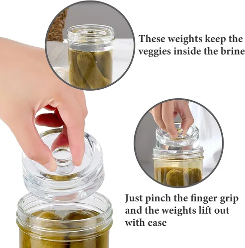 Miniatura 4 de MFacoy Juego de 4 pesas de vidrio para fermentación con asa de fácil agarre para tarros de encurtido de boca ancha, juego de pesas de vidrio