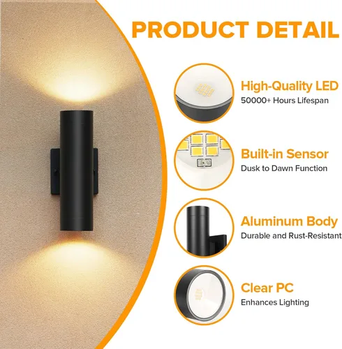 Miniatura 4 de LUTEC Luces de pared para exteriores del anochecer al amanecer, aplique LED integrado de 16 W, iluminación exterior de aluminio impermeable de 3000