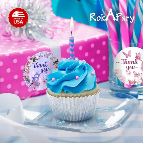 Miniatura 8 de Mariposa 40 calcomanías de agradecimiento, etiquetas redondas brillantes grandes de 2 pulgadas, tema para baby shower, cumpleaños, boda, despedida