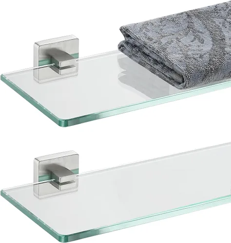 Miniatura 10 de JQK Estante de cristal para baño cromado, almacenamiento de ducha de vidrio templado de 12 x 5 pulgadas, montaje en pared cromado pulido de acero