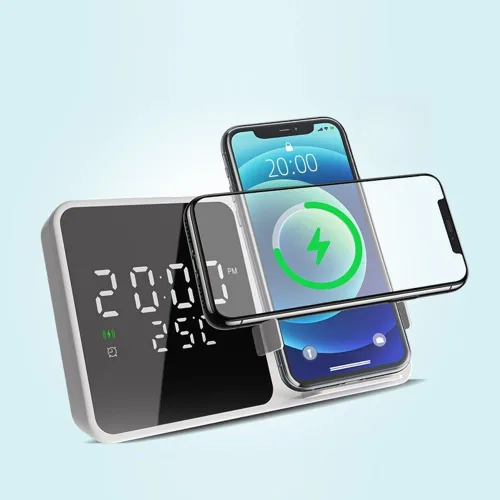 Miniatura 22 de IHAO Estación de carga inalámbrica plegable multifuncional 3 en 1 con luz nocturna LED ambiental, cargador rápido QC3.0 para teléfono, iWatch