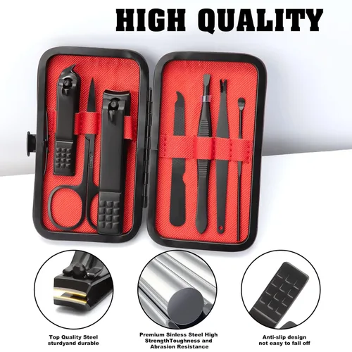Miniatura 3 de Juego de manicura 7 en 1 de acero inoxidable para uñas, regalos para hombres, adolescentes, herramientas de pedicura con estuche para limpiar