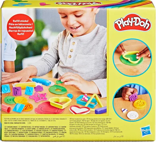 Miniatura 15 de Play-Doh Juego de números y formas con 17 herramientas y 20 barras de plastilina, suministros para el aula de regreso a la escuela, artes