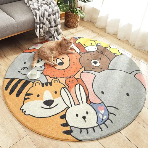 Miniatura 3 de ABREEZE Alfombra de juegos para niños, alfombra redonda de 4 pies para zoológico, suave felpa antideslizante, alfombra para niños, para dormitorio