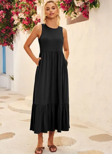 Miniatura 2 de LILLUSORY Vestidos de verano casuales sin mangas con cuello redondo y bolsillos para mujer