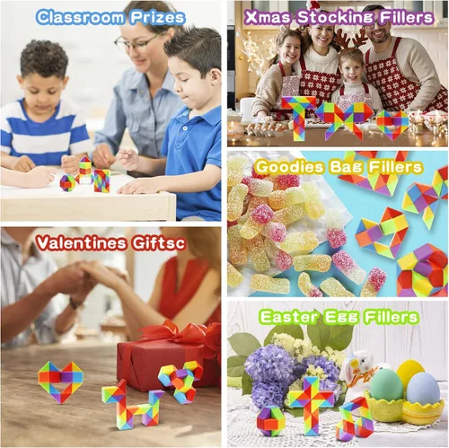 Miniatura 3 de Paquete de 30 cubos medianos de serpiente para ansiedad, juguetes para la ansiedad para niños, juguetes de caja del tesoro para el aula