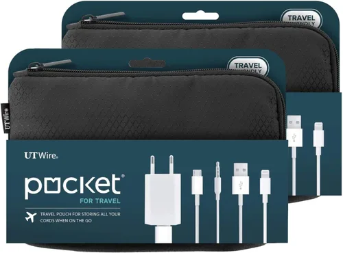 Miniatura 8 de UT Wire Estuche organizador de viaje de bolsillo con cremallera para cargador, cable, banco de energía, accesorios de memoria flash en negro