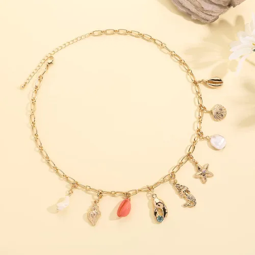 Miniatura 2 de Collar de hacer en casa de rosa Rambling de 14 quilates, con dije de concha de oro Playa junto al mar