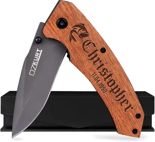 Regalos para hombres, cuchillo de bolsillo personalizado para hombres, icono grabado, nombre y texto, 36 iconos y 20 fuentes, regalos para papá,