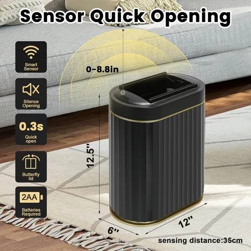 Miniatura 7 de ELPHECO - Cubo de basura de baño con tapa mariposa, papelero con sensor de movimiento para baño, papelera decorativa automática, accesorios de baño