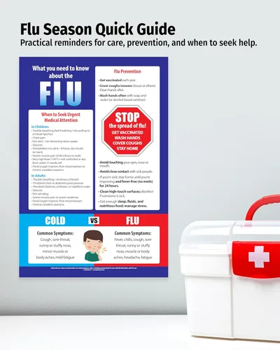Miniatura 4 de Póster de prevención de la gripe – laminado, 12 x 18 pulgadas – Gráfico de gripe contra resfriado – Decoración de oficina de enfermeras escolares